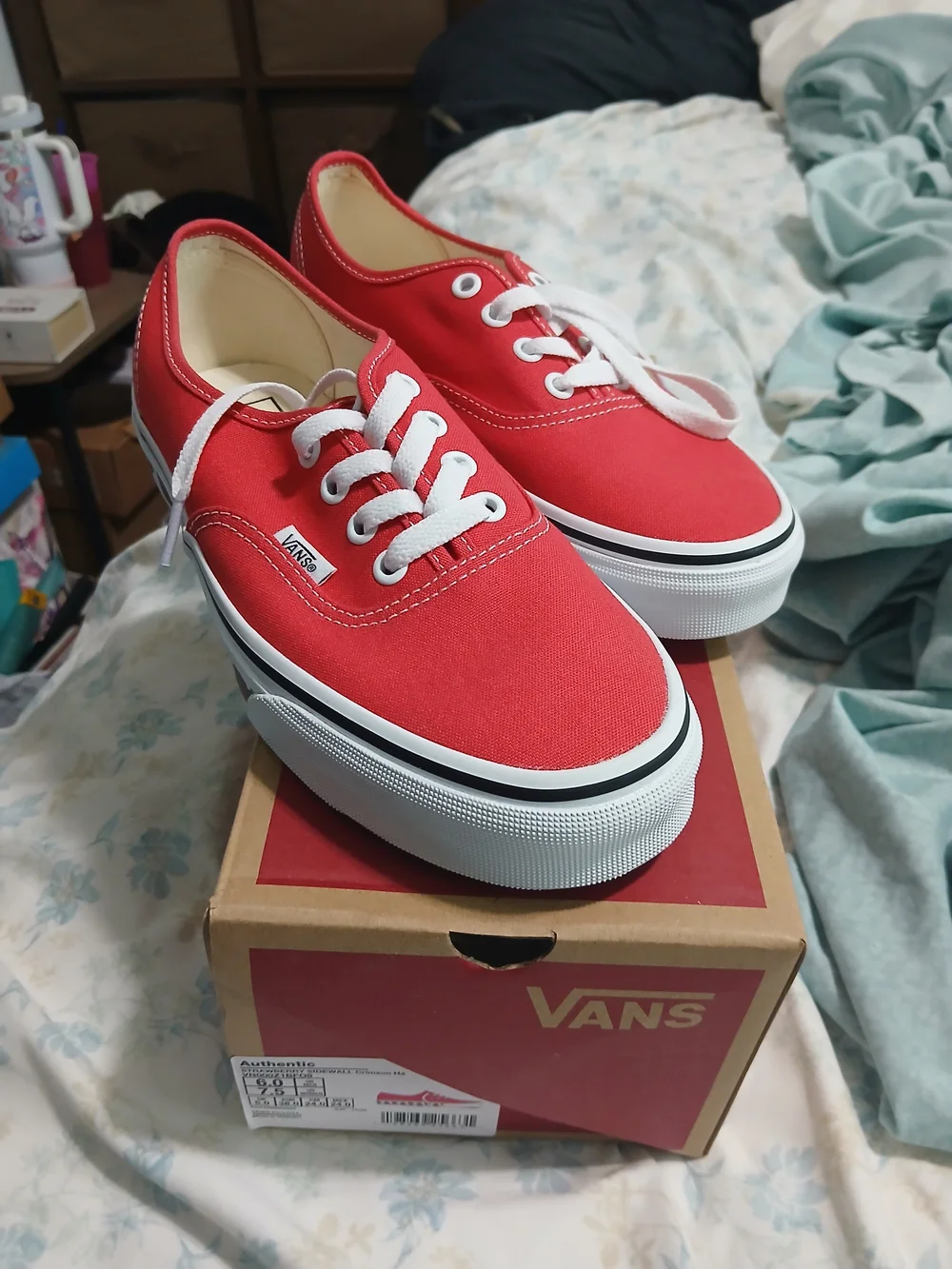 Vans Red Canvas Authentic Low-Top Sneakers with Strawberry Sidewall